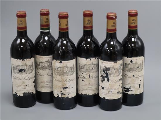 Six bottles of 1990 Chateau Belgrave wine
